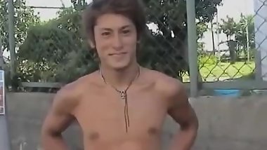 japanese straight twink is picked up on the beach and masturbates
