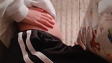 japanese girl stuffing belly